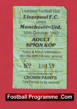 Liverpool v Manchester United 1982 - Football Ticket Kop End - football memorabilia