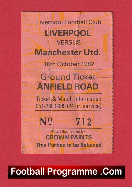 Liverpool v Manchester United 1982 - Football Ticket Anfield Road - Image 2