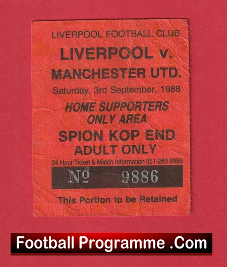 Liverpool v Manchester United 1988 - Football Ticket Kop End - Image 2