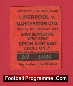 Liverpool v Manchester United 1988 - Football Ticket Kop End - football memorabilia