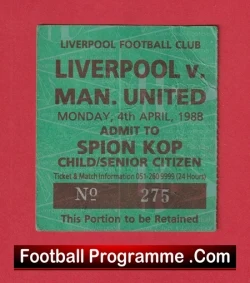 Liverpool v Manchester United 1988 - Football Ticket Kop End - football memorabilia