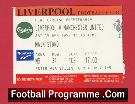 Liverpool v Manchester United 1997 - Football Ticket - Image 2
