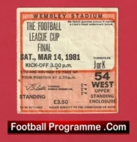 Liverpool v West Ham United 1981 – League Cup Final Ticket