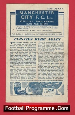 Manchester City v Burnley 1945 - Man City 1940's - football programme