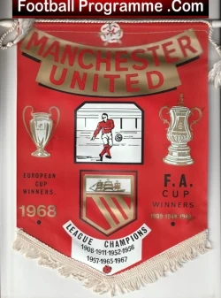 Manchester United Pennant Flag 1968 Man Utd European Cup Winners - football memorabilia
