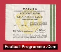 Manchester United Postponed Man Utd Match Ticket 1970’s