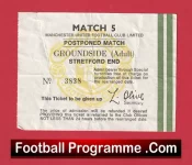 Manchester United Postponed Man Utd Match Ticket 1970’s