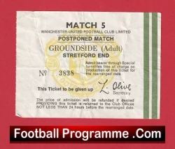 Manchester United Postponed Man Utd Match Ticket 1970's - football memorabilia