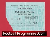 Manchester United Postponed Match Ticket 1970s