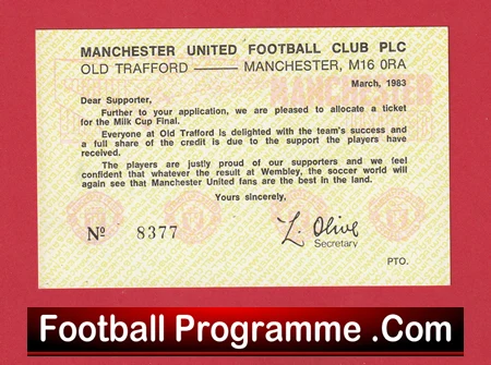 Manchester United Ticket Application League Cup Final 1983 + Itinerary Slip - Image 3