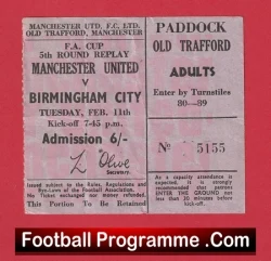 Manchester United v Birmingham City 1969 - FA Cup Replay Ticket - football memorabilia