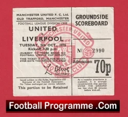 Manchester United v Liverpool 1976 - Match Ticket - football memorabilia