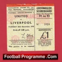 Manchester United v Liverpool 1978 – Football Ticket 1970s