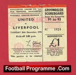 Manchester United v Liverpool 1978 - Football Ticket 1970s - football memorabilia