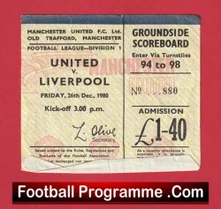 Manchester United v Liverpool 1980 - Man Utd Ticket 1980s - football memorabilia