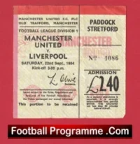 Manchester United v Liverpool 1984 – Man Utd Match Ticket