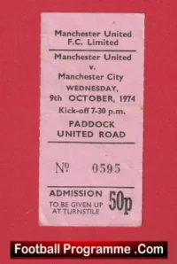 Manchester United v Manchester City 1974 – 2nd Division Ticket Stub
