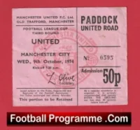 Manchester United v Manchester City 1974 – 2nd Division Match Ticket