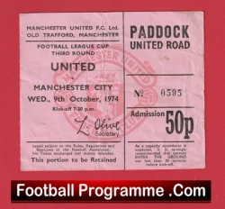 Manchester United v Manchester City 1974 - 2nd Division Match Ticket - football memorabilia