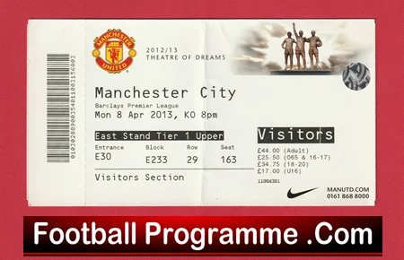 Manchester United v Manchester City 2013 - Football Ticket - Image 2
