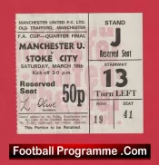 Manchester United v Stoke City 1972 – FA Cup Quarter Final Ticket