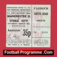 Manchester United v Stoke City 1972 – FA Cup Quarter Final Match Ticket