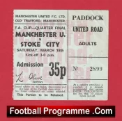 Manchester United v Stoke City 1972 – FA Cup Quarter Final Match Ticket