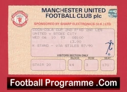 Manchester United v Stoke City 1993 - Ticket League Cup - football memorabilia