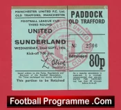 Manchester United v Sunderland 1976 – Match Ticket League Cup