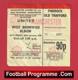 Manchester United v WBA 1978 - Football Ticket FA Cup - football memorabilia