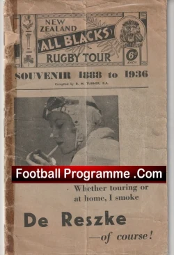 New Zealand Rugby Tour Souvenir 1888 - 1936 - All Blacks - rugby programme