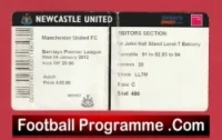 Newcastle United v Manchester United 2012 – Match Ticket