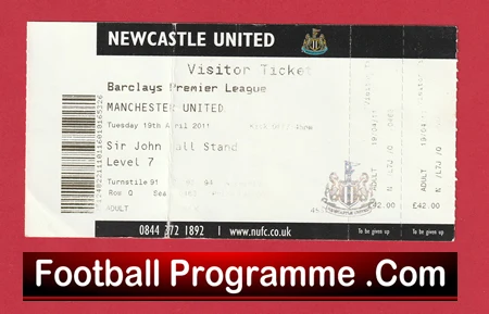 Newcastle United v Manchester United 2011 - Football Ticket - Image 2