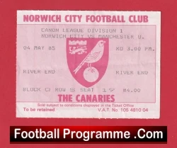 Norwich City v Manchester United 1985 - Match Ticket - football memorabilia