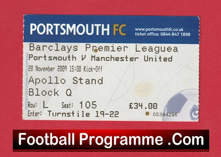 Portsmouth v Manchester United 2009 - Match Ticket - Image 2
