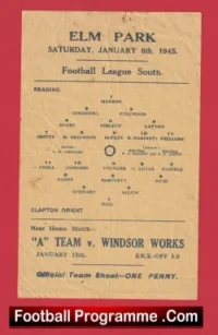 Reading v Clapton Orient 1945 – Single Sheet War Time Football Programmes