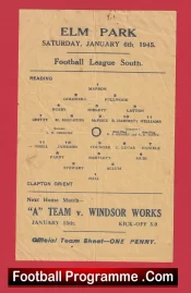Reading v Clapton Orient 1945 – Single Sheet War Time Football Programmes