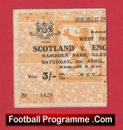 Scotland v England 1952 - Football Ticket - football memorabilia