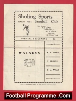 Sholing Sports v Ryde Sports 1957 - Hampshire League - football programme