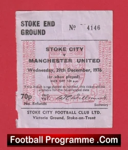 Stoke City v Manchester United 1976 - Football Ticket 1970s - football memorabilia