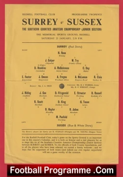Sussex v Surrey Southern Counties Amateur Championship Redhill 1940s ? - football programme
