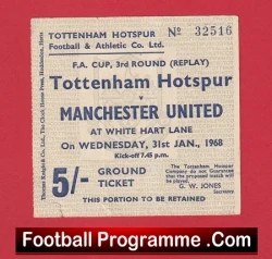Tottenham Hotspur v Manchester United 1968 - Ticket FA Cup Replay - football memorabilia