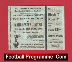 Tottenham Hotspur v Manchester United 1968 - Ticket FA Cup Replay - football memorabilia
