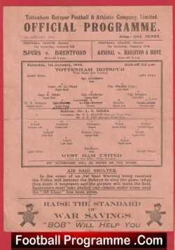 Tottenham Hotspur v West Ham United 1944 - War Time Football Programmes - football programme