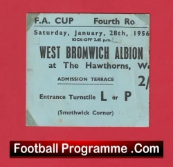 West Bromwich Albion v Portsmouth 1956 - FA Cup Match Ticket - football memorabilia