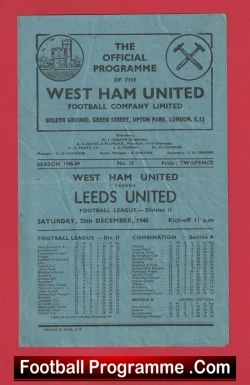 West Ham United v Leeds United 1948 - 1940s - football programme