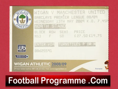 Wigan Athletic v Manchester United 2009 - Football Ticket - Image 2