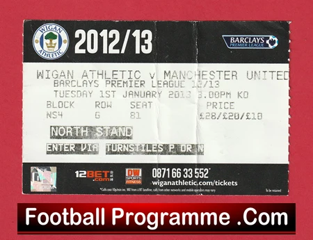 Wigan Athletic v Manchester United 2013 - Football Ticket - Image 2