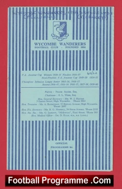 Wycombe Wanderers v Maidstone United 1963 - football programme