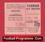 Manchester United v Liverpool 1970’s – Football Ticket 1970s